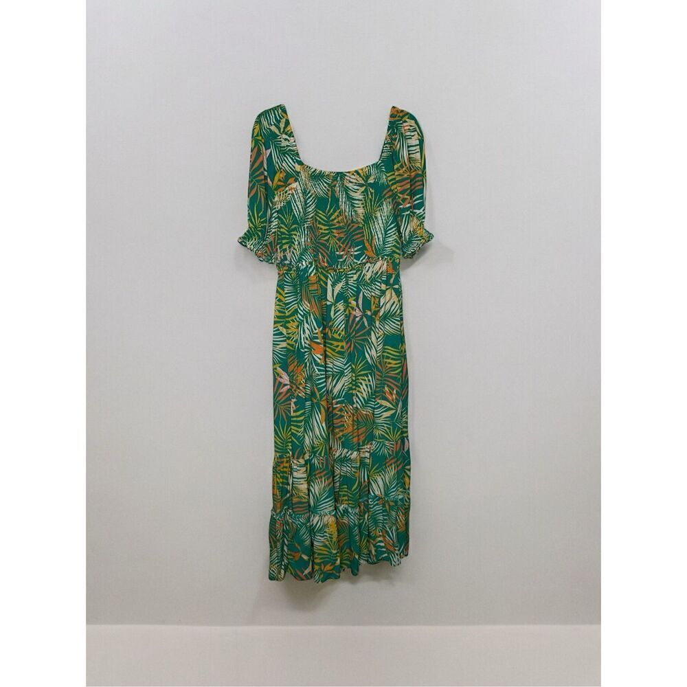 Betsey Johnson XL Maxi Dress Square Neck Puff Sleeves Tropical Pepper Green - Picture 5 of 9